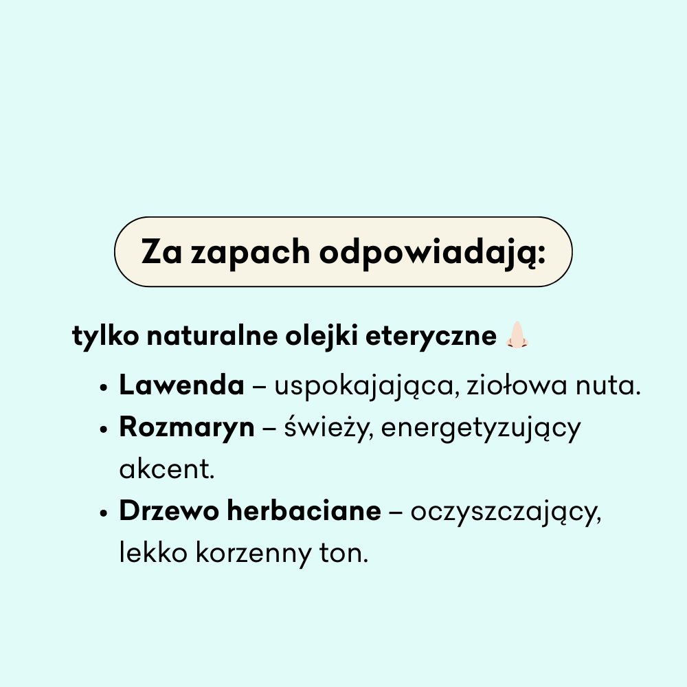 Za zapach maski Pokrzywowej odpowiadają olejki eteryczne: lawenda, rozmaryn i drzewo herbaciane. 


