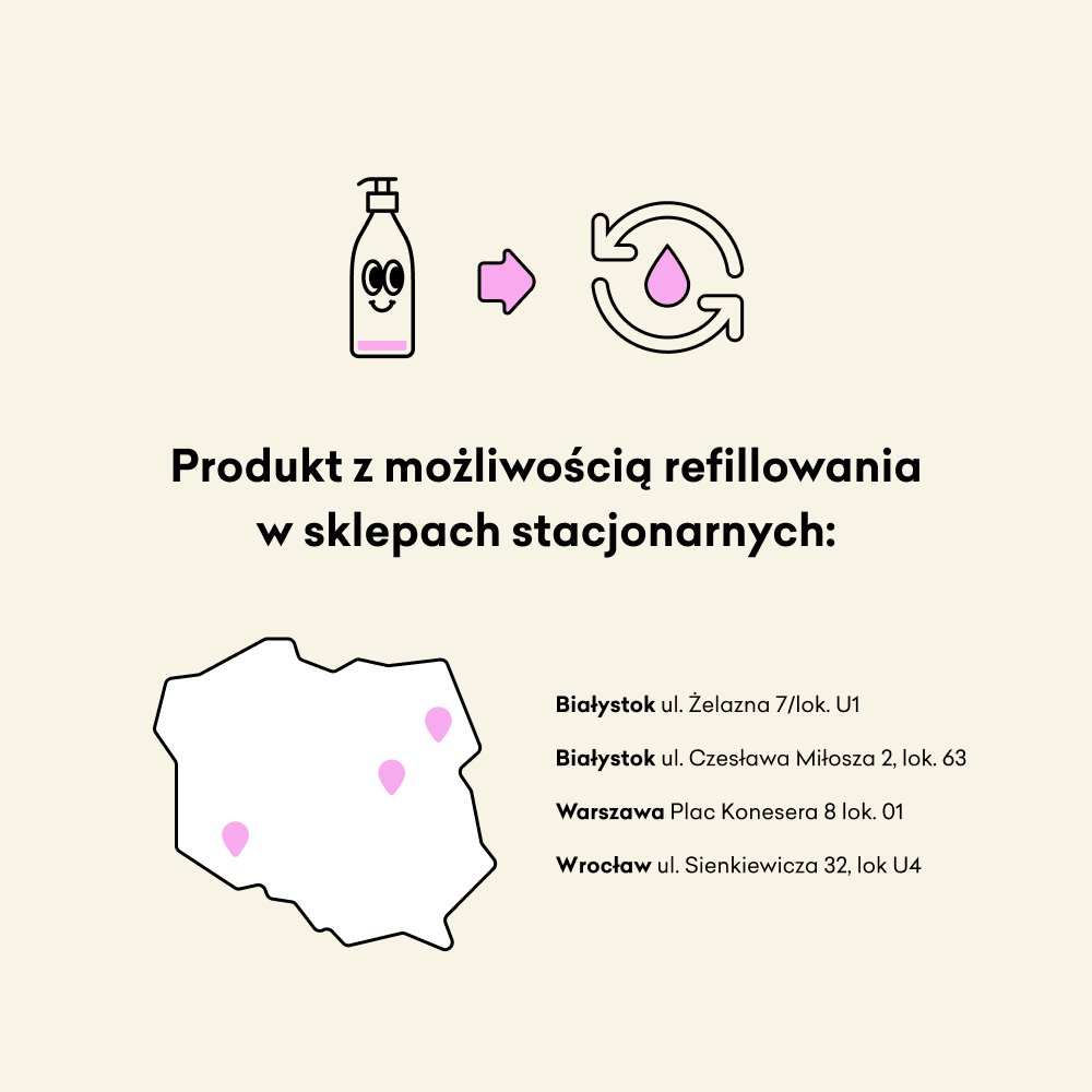 Produkt z możliwością refillowania w sklepach stacjonarnych. Białystok, Warszawa i Wrocław.